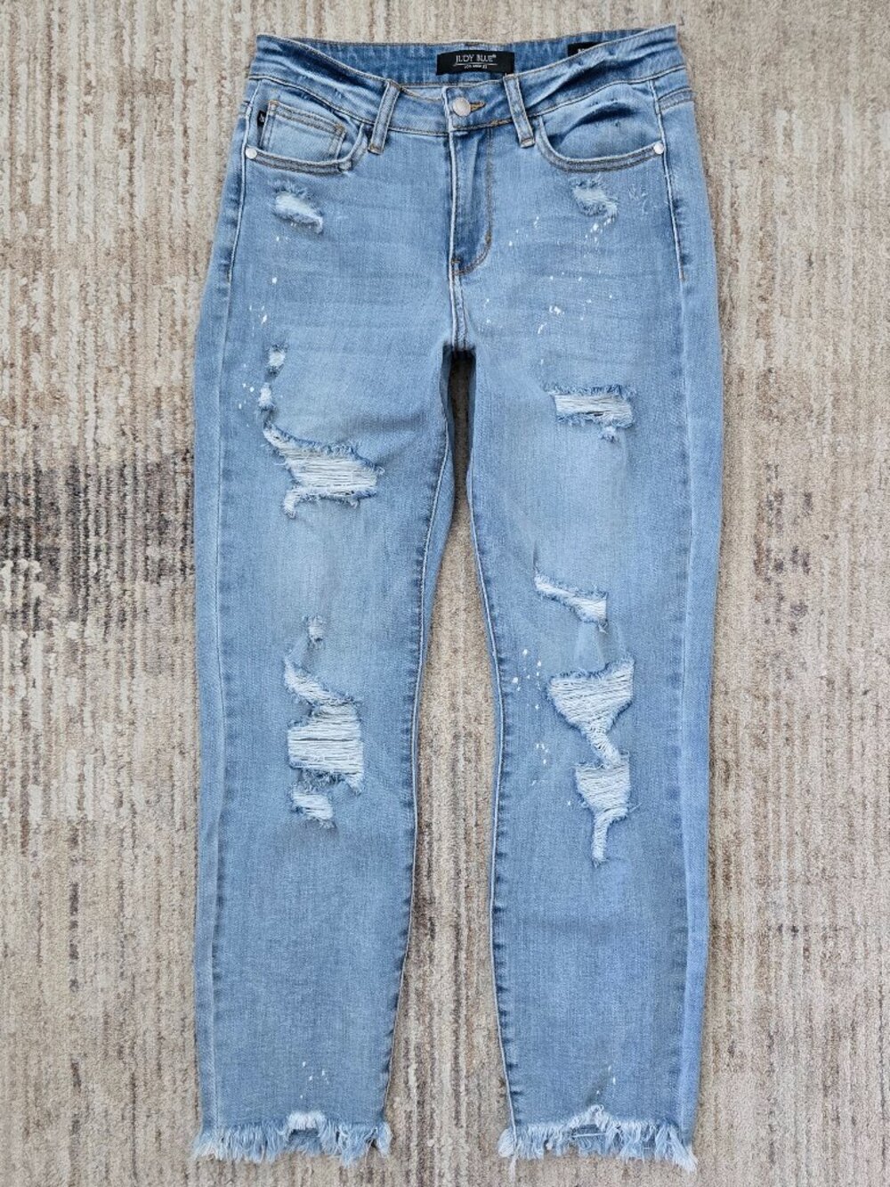 Judy Blue Mid Rise Boyfriend Fit Jeans Womens Distressed Fray Bleach Spotted 28